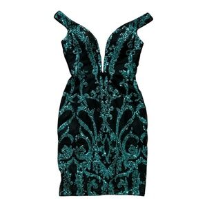 Jovani Sequins Mini Cocktail Dress in Teal & Black Women's size 2